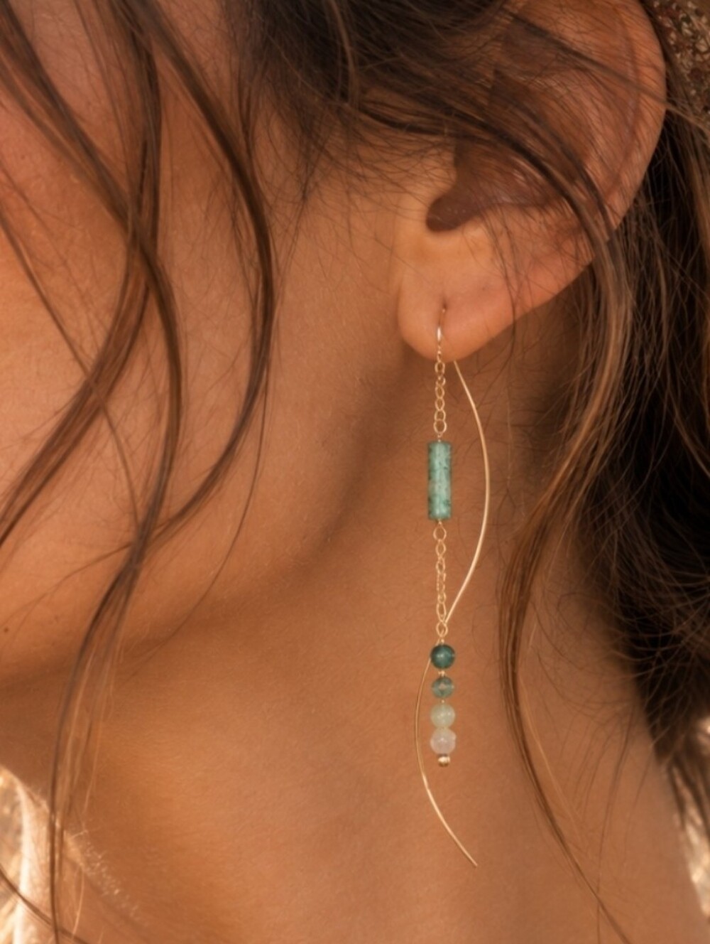 ANTHROPOLOGIE ETHNIC BEADED JADE DROP EARRINGS